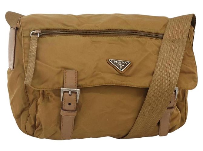 PRADA Shoulder Bag Nylon Brown Silver Auth bs34431 Silvery