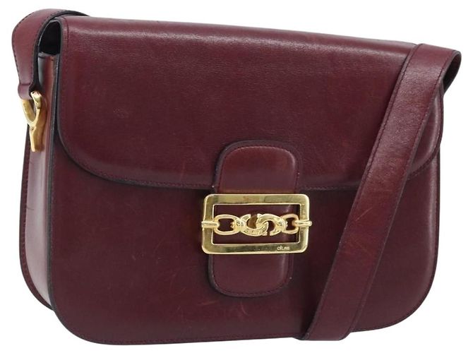 Céline Bolso de hombro CELINE de cuero burdeos dorado Auth YKZ314