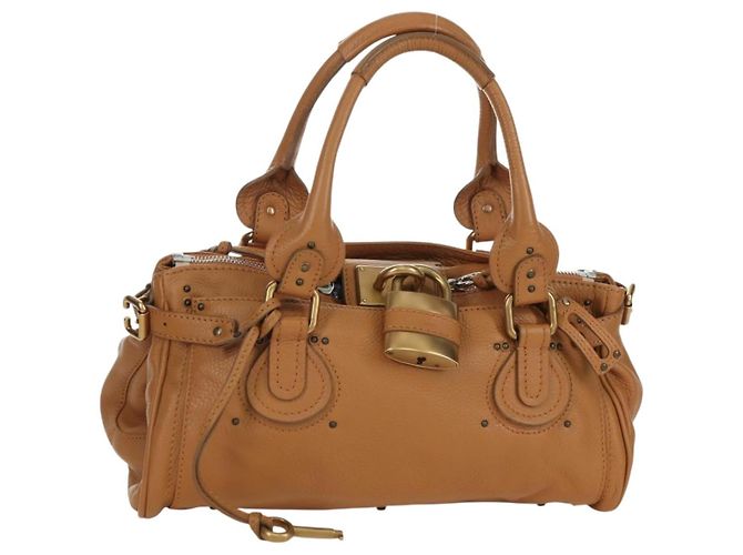 Chloé Bolsa de mão Chloe Paddington em couro marrom ouro prata autêntica am11221SAM Dourado
