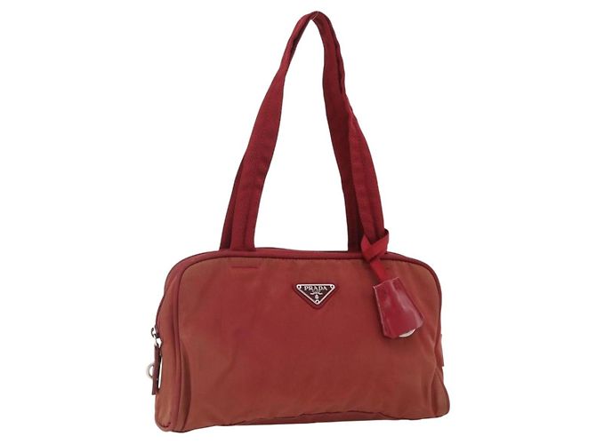PRADA Tote Bag aus Nylon rot silber Auth hk3600