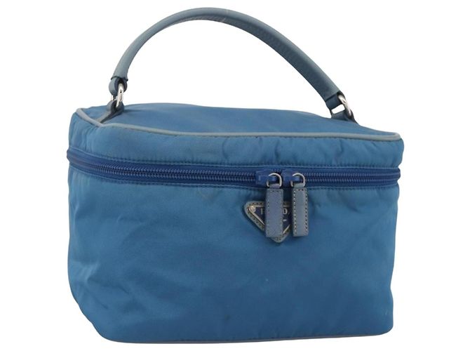 PRADA Vanity Borsa a Mano Nylon Blu Argento Auth YKZ1085
