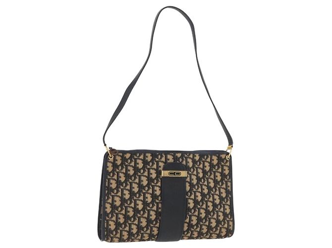 Borsa a Spalla in Tela Trotter Christian Dior Blu Navy e Oro Auth ARZ859 D'oro