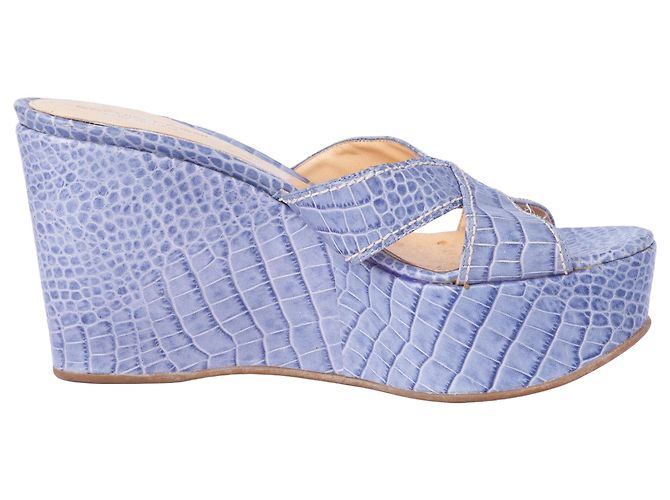 Wedge en cuir Sergio Rossi Bleu Marron clair