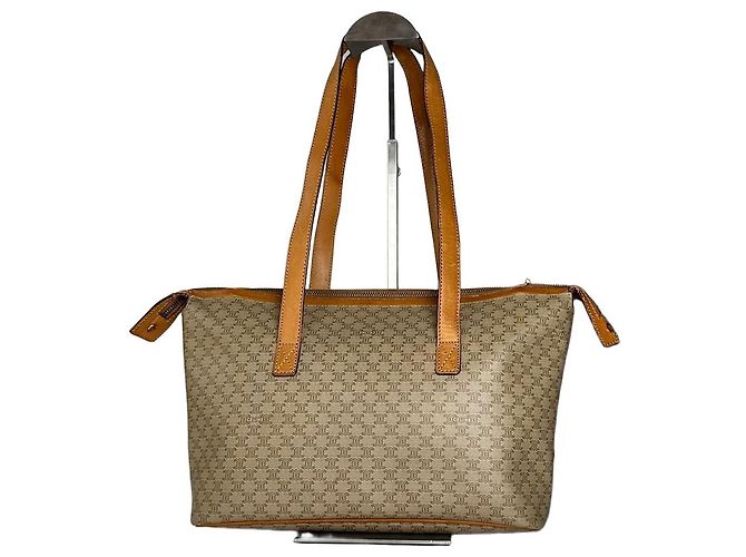 Triomphe Céline Vintage Celine Paris Monogramm Lederhandtasche Beige Braun