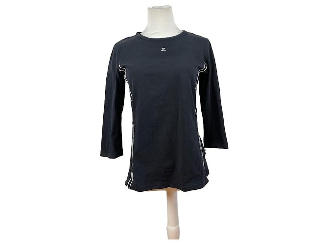 Vintage Courreges Canvas Rundhals schwarz-weiß