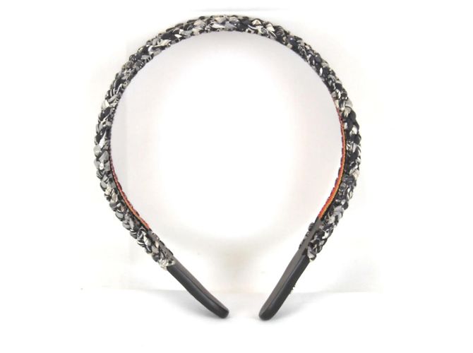 Hermès HERMES Faixa de Cabelo de Couro Trançado Elsa Bloom Preto