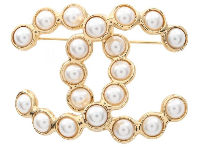 Chanel Coco Mark vergoldete Brosche Weiß Golden