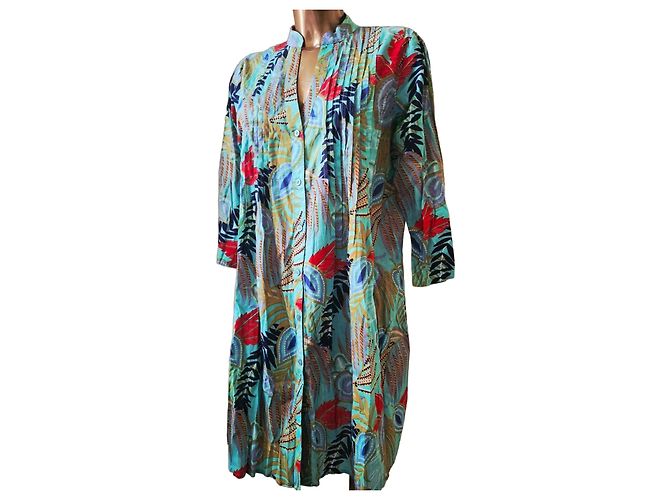 Autre Marque Camicia lunga KARAMELL con stampa floreale Rosso Blu Multicolore Verde Blu chiaro