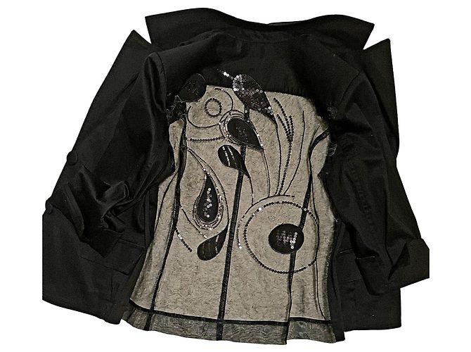 Autre Marque Giacca Nera con Decorazioni Floreali e Paillettes Nero