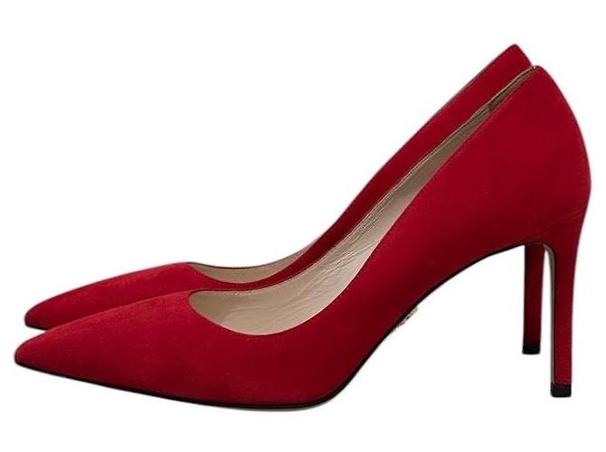 NWOB Prada Red Suede Pointed Toe Pumps  Sz.37.5 Pre-owned