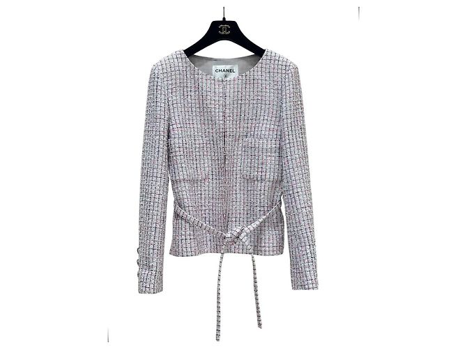 Chanel 14C Rosa Tweed Jacke Größe 38 Gebraucht