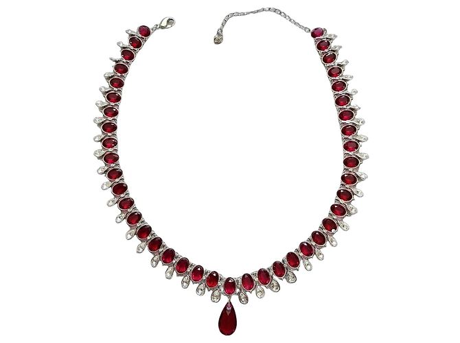 Colar Swarovski CRY/RUBY cristais rubi e brancos Prata