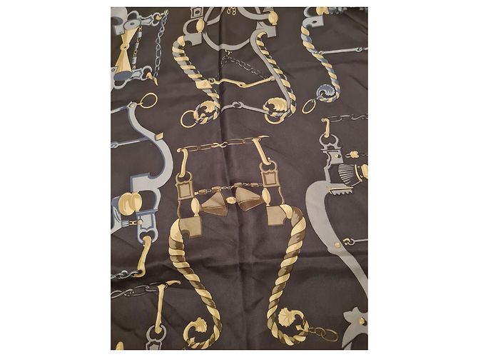 Gucci Silk scarf with equestrian harness pattern White Golden Dark blue