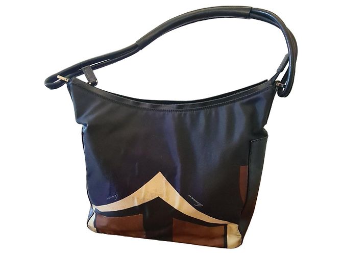 Bolsa Gucci em nylon e couro com estampa geométrica Marrom Preto Multicor