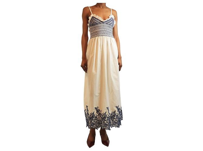 Autre Marque Blaue und weiße Bianca Smock-Midikleid - Größe M