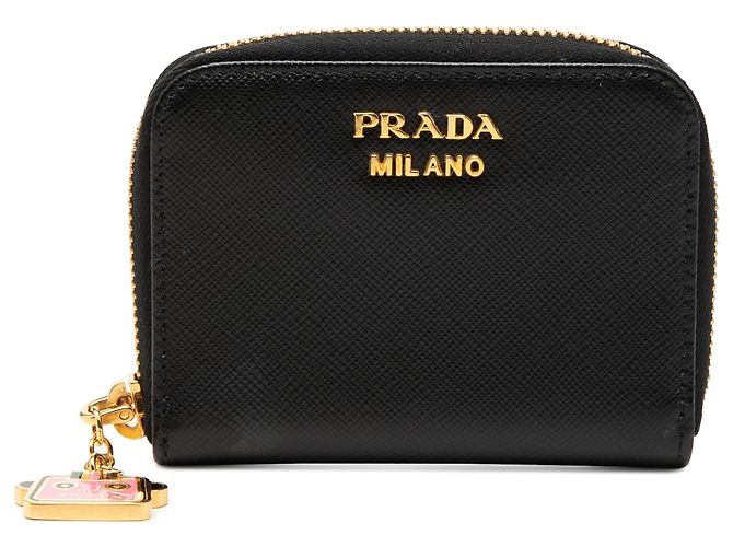 Portafoglio con zip in pelle Saffiano nera Prada Nero