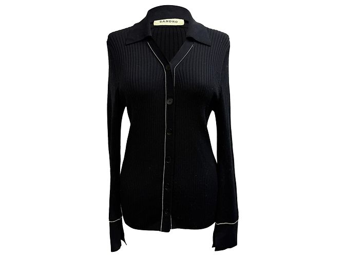 Rippstrick-Cardigan aus schwarzer Viskose Sandro