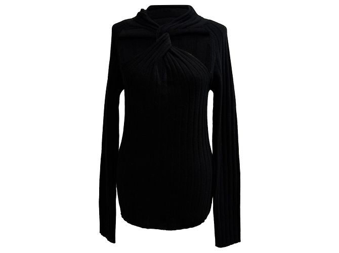 Versace geripptem, gedrehtem Pullover aus schwarzer Wolle 