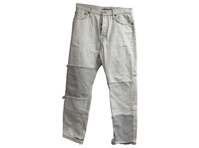 Jeans em algodão branco com detalhes em patchwork Acne Studios Cru