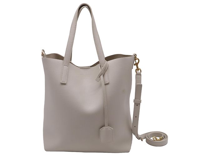 Bolsa de compras N/S Saint Laurent em couro bege