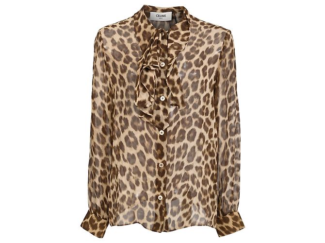 Edge Céline Blusa com laço Celine em seda estampada de animal Impressão em python