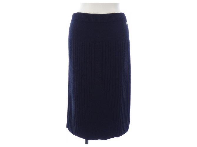 Classique Jupe en cachemire Chanel Bleu Bleu Marine
