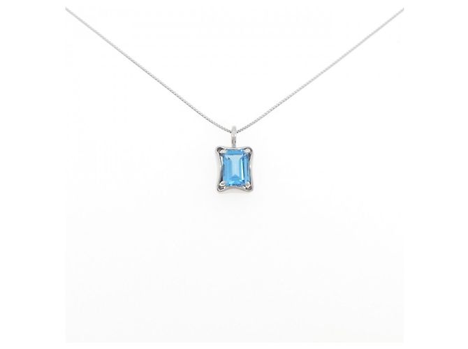 Autre Marque Collar de oro blanco Au750 con topacio azul