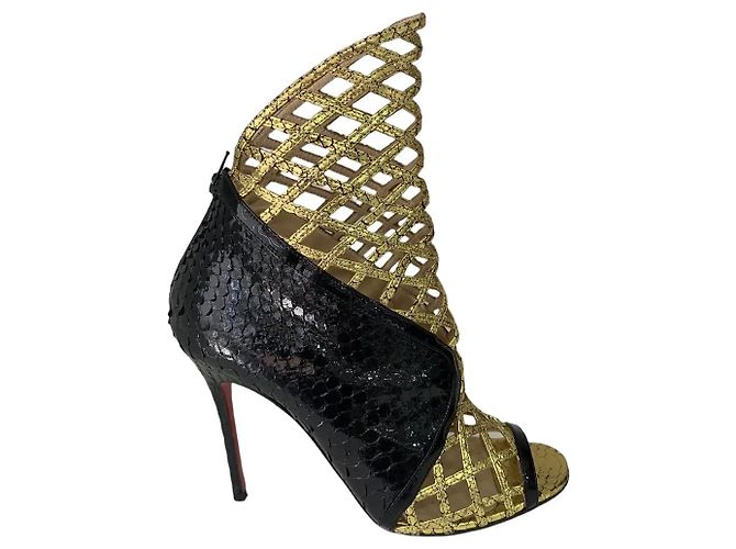 Christian Louboutin Bougliona 100 Python Décolleté Nere e Oro Multicolore