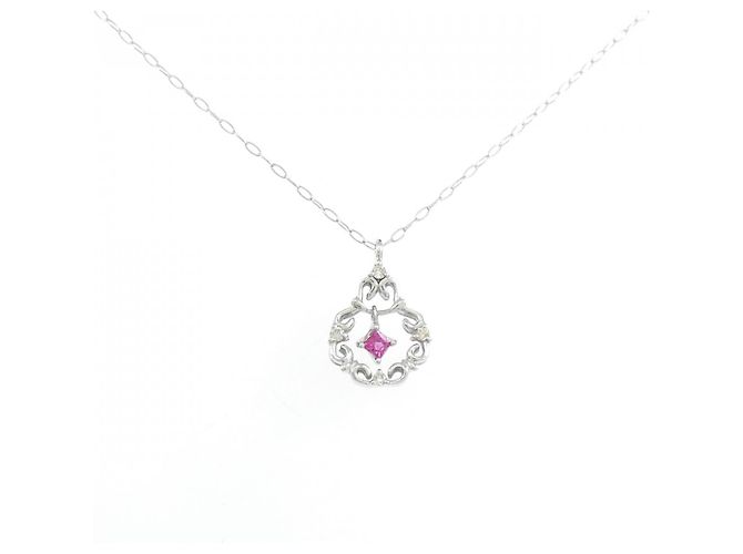 Autre Marque K10 Weißgold Rubin-Diamant-Halskette Rot