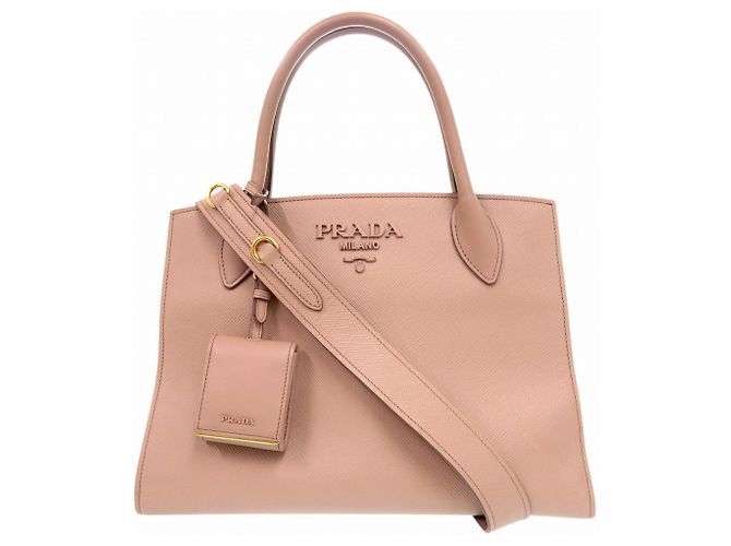 Bolsa de couro Saffiano Monocromática 1BA155 da Prada Bege