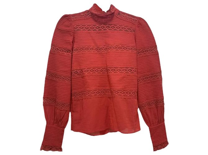 Blusa Isabel Marant Etoile Ria de algodón rojo con encaje Roja