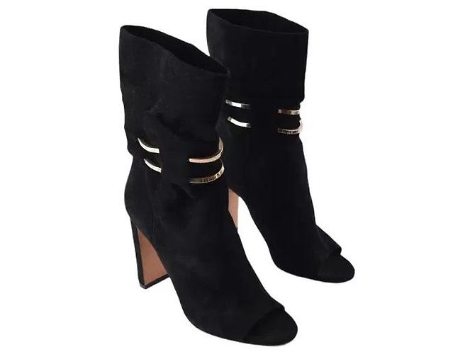 Jimmy Choo Open Toe Ankle Boots Black Suede 