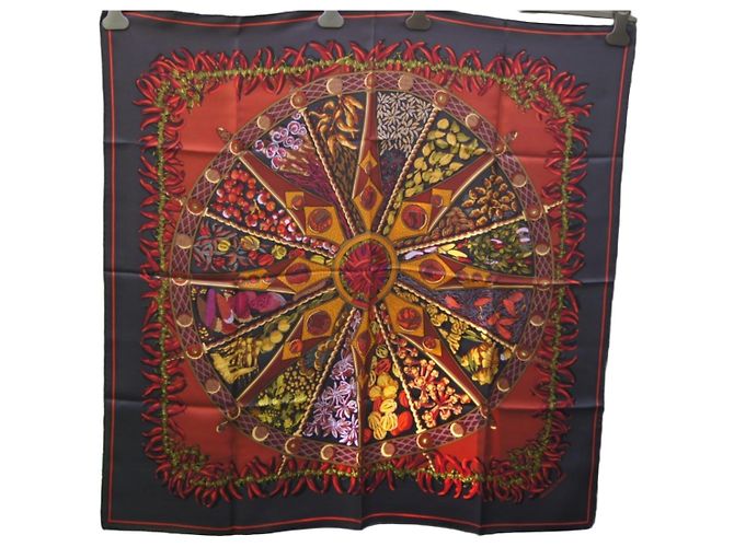 Lenço Hermès 90 x 90 Na Terra das Especiarias de seda Multicor