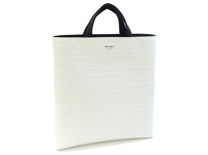 Sac Tote Prada 2VG113 en cuir noir et blanc