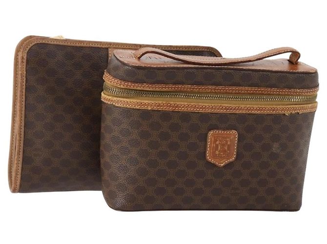 Céline CELINE Macadam Canvas Tasche aus PVC-Leder 2er Set Braun Auth 166796