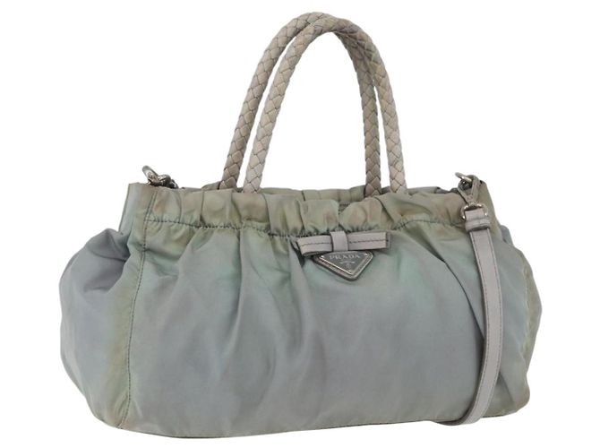 PRADA Handtasche Nylon 2-in-1 Grün Silber Auth YKZ274