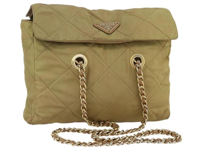 PRADA Borsa a Spalla con Catena Nylon Verde Oro Auth YKZ308 D'oro