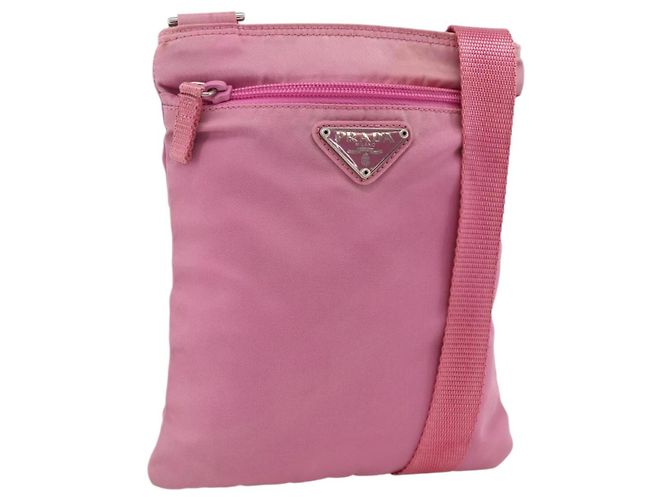 Borsa a Spalla PRADA Nylon Rosa Argento Auth YKZ1090
