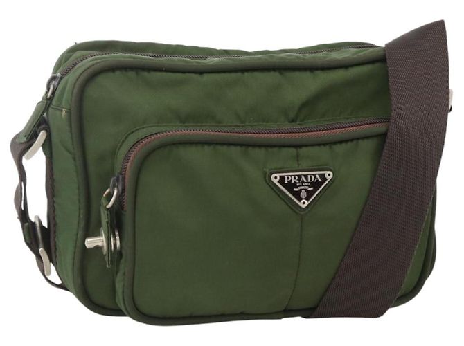 Borsa a Spalla PRADA in Nylon Verde Argento Auth BA11940