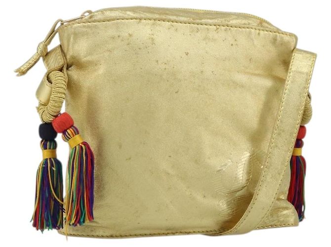 Bolsa de Ombro em Couro LOEWE Anagrama Dourada Auth AMZ499 Dourado