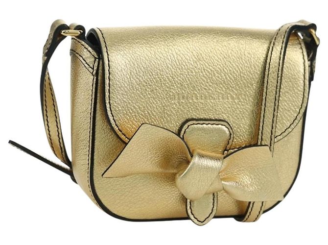 Bolsa de Ombro de Couro Dourada Auth INZ018A da BURBERRY