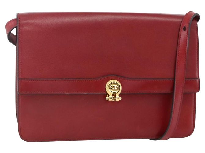 Bolsa de Ombro Christian Dior em Couro Vermelho Dourado Auth BAZ634