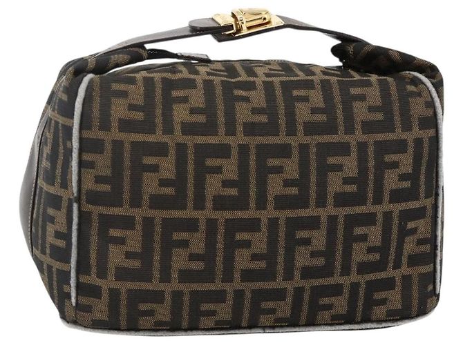 FENDI Zucca Canvas Handtasche braun schwarz Auth bs34216