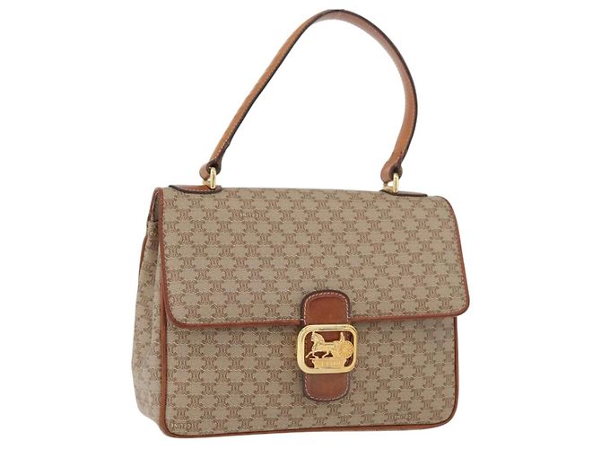Céline CELINE Macadam Canvas Handtasche PVC Beige Gold Auth hk3675 Golden