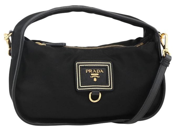 PRADA Borsa a Mano Nylon 2 vie Nero Oro Auth 172342SAV D'oro