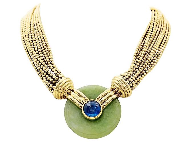 Autre Marque Collana Verney, oro giallo, giada e zaffiro.