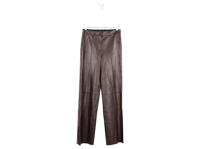 Helmut Lang Calças retas de couro marrom
