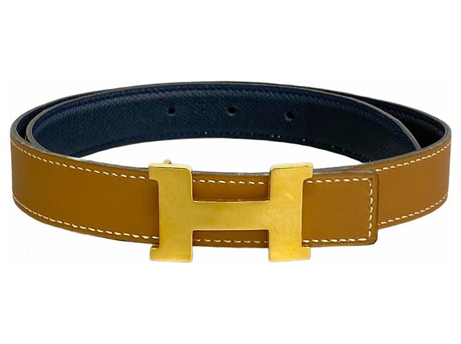 Cinto Constance Hermès Dourado Azul marinho
