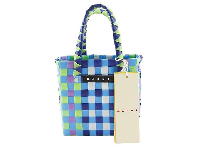 Bolsa de mão em polipropileno trançado Marni Micro Basket Azul Multicor