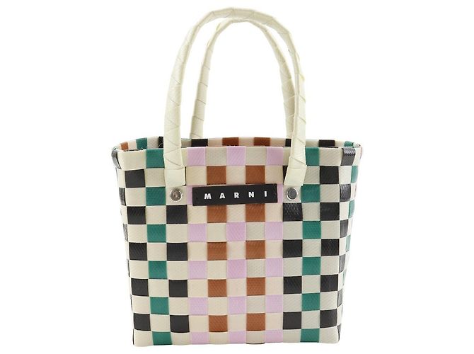 Marni Woven Micro Basket Handtasche aus Polypropylen Weiß Mehrfarben